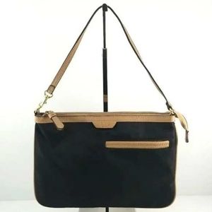 Tutilo New York Small Black Canvas Bag with Leather Trim and Strap.